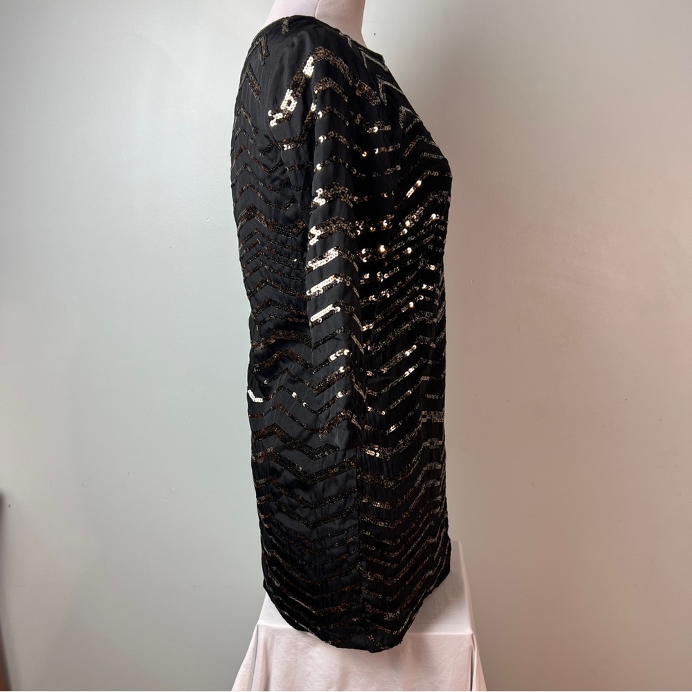 Mustard Seed Sequin Sheath Mini Dress Black and Gold - Women’s Size Medium - Picture 7 of 17